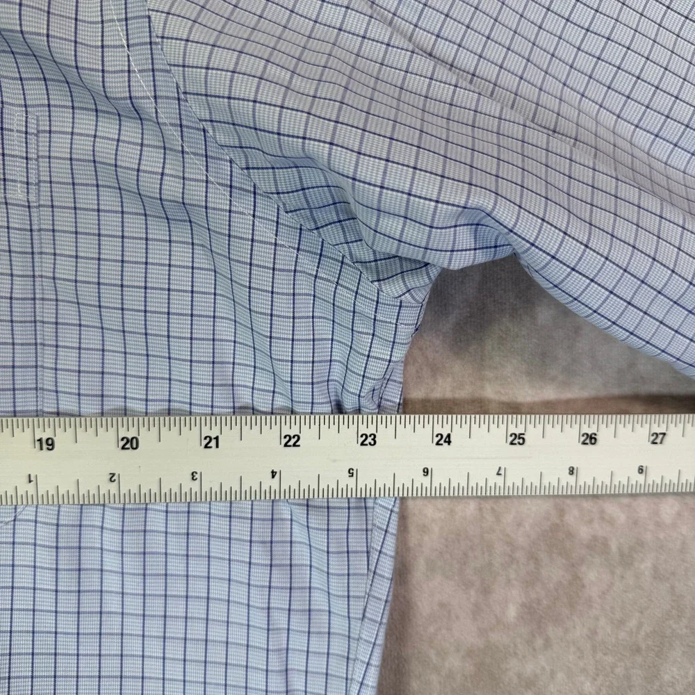 Paul Fredrick Button Down Shirt Mens 15.5 33 Blue Grid Check Long Sleeve Cotton